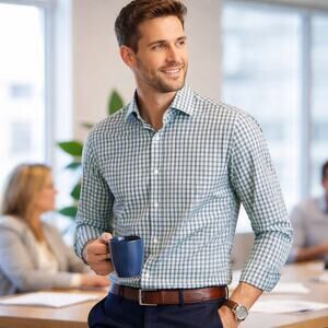 Peter Millar Crown Plaid Button Down Shirt Mens Large Mint Green Blue Cotton